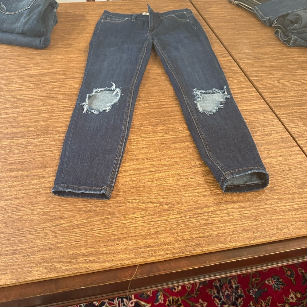 Free People Dark Blue Distressed Skinny Jeans